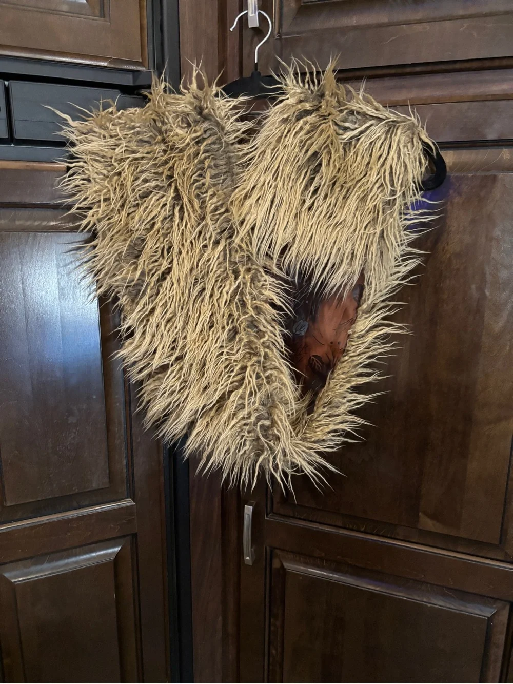 Textured Faux Fur Shag Scarf in Camel-Tan